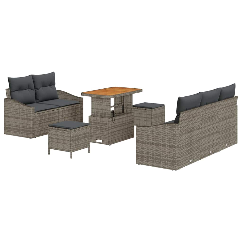 Havesofa Sæt 8 pcs Grå Polyrattan, stål og massivt akacietræ
