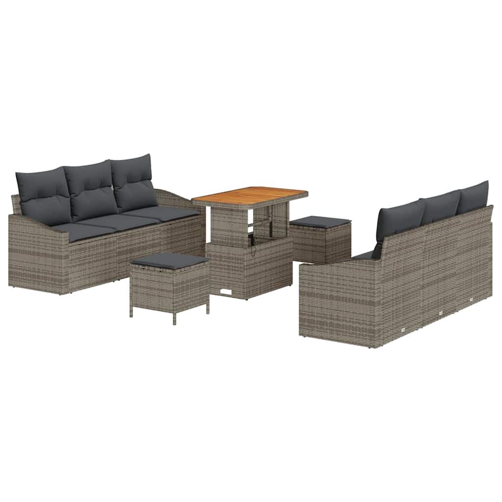 Havesofa Sæt 9 pcs Grå Polyrattan, stål og massivt akacietræ