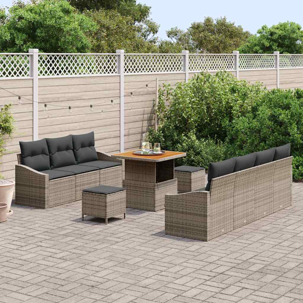 Havesofa Sæt 10 pcs Grå Polyrattan, stål og massivt akacietræ