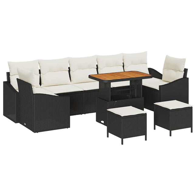 Havesofa Sæt med pude med opbevaring 10 pcs Sort Poly rattan