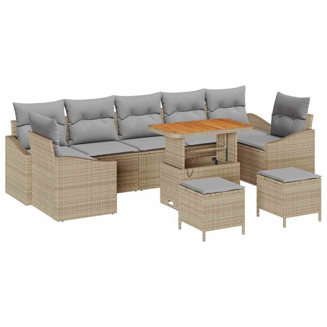 Havesofa Sæt med pude med opbevaring 10 pcs Beige Poly rattan