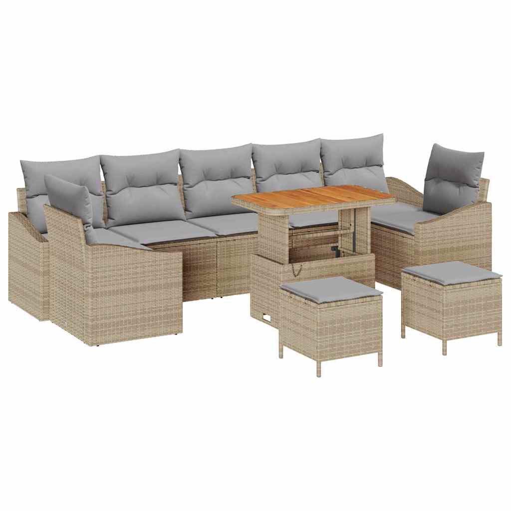 Havesofa Sæt med pude med opbevaring 10 pcs Beige Poly rattan