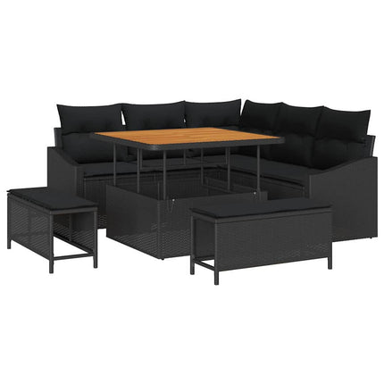 Havesofa Sæt 8 stk. 7-Antal sæder Sort Poly rattan