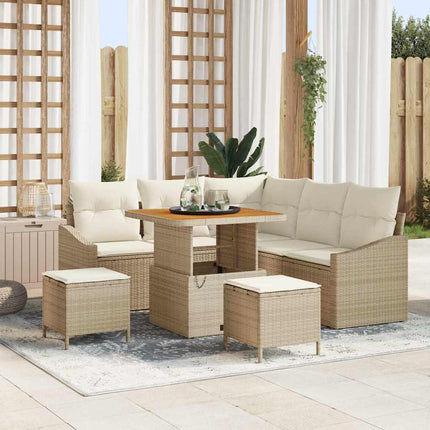 Havesofa Sæt 8 stk. 7-Antal sæder Beige Poly rattan