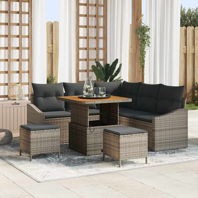 Havesofa Sæt med pude med opbevaring 8 pcs Grå Poly rattan