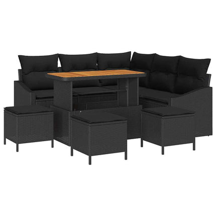 Havesofa Sæt 9 stk. 8-Antal sæder Sort Poly rattan