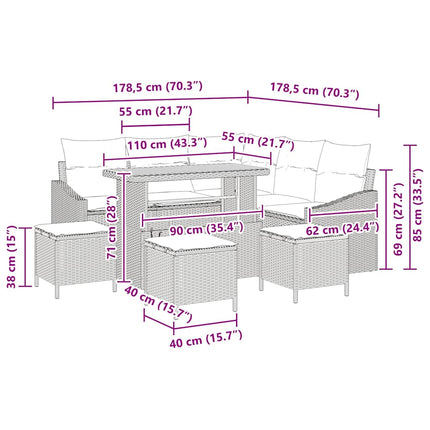 Havesofa Sæt 9 stk. 8-Antal sæder Beige Poly rattan