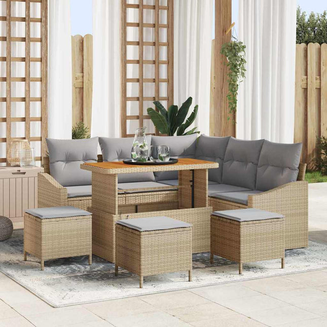 Havesofa Sæt med pude med opbevaring 9 pcs Beige Poly rattan