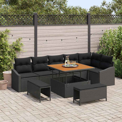 Havesofa Sæt 9 stk. 7-Antal sæder Sort Poly rattan