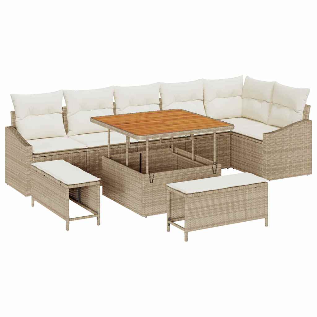 Havesofa Sæt med pude med opbevaring 9 pcs Beige Poly rattan
