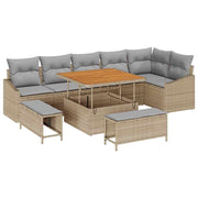 Havesofa Sæt med pude med opbevaring 9 pcs Beige Poly rattan