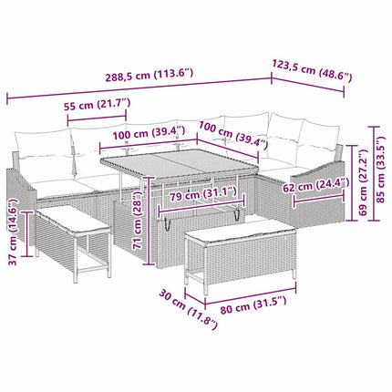 Havesofa Sæt 9 stk. 7-Antal sæder Beige Poly rattan