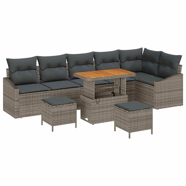 Havesofa Sæt med pude med opbevaring 9 pcs Grå Poly rattan