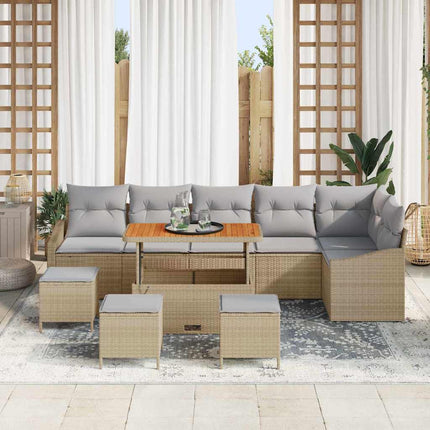 Havesofa Sæt 10 stk. 8-Antal sæder Beige Poly rattan