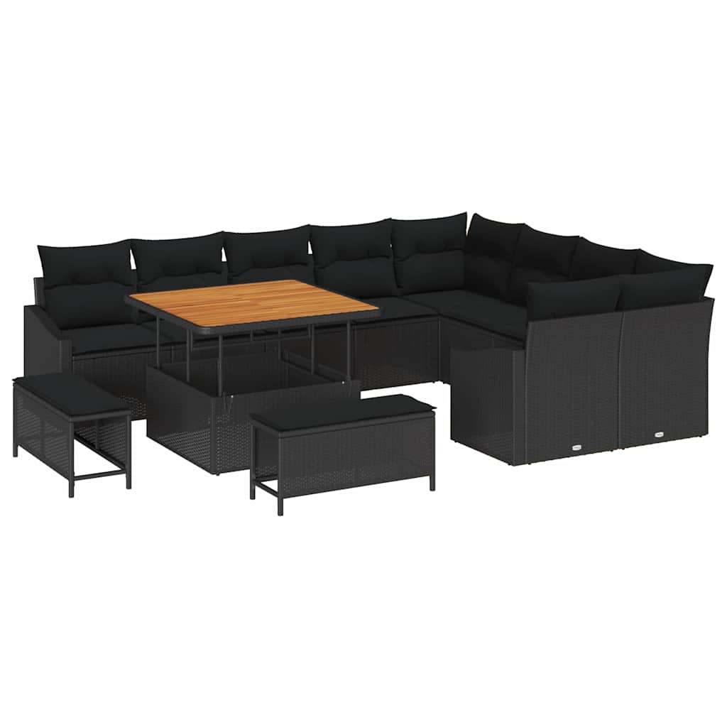 Havesofa Sæt med pude med opbevaring 12 pcs Sort Poly rattan