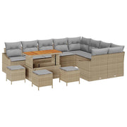 Havesofa Sæt med pude med opbevaring 13 pcs Beige Poly rattan