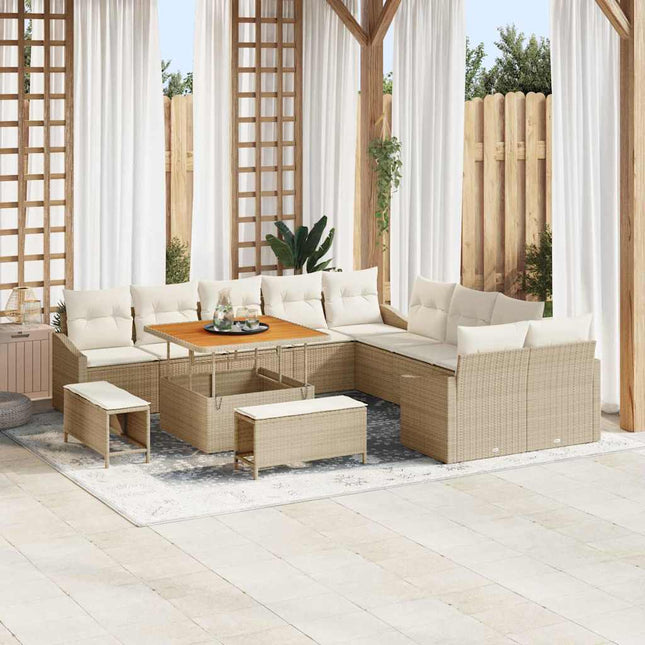 Havesofa Sæt med pude med opbevaring 13 pcs Beige Poly rattan