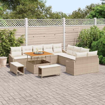 Havesofa Sæt med pude med opbevaring 13 pcs Beige Poly rattan