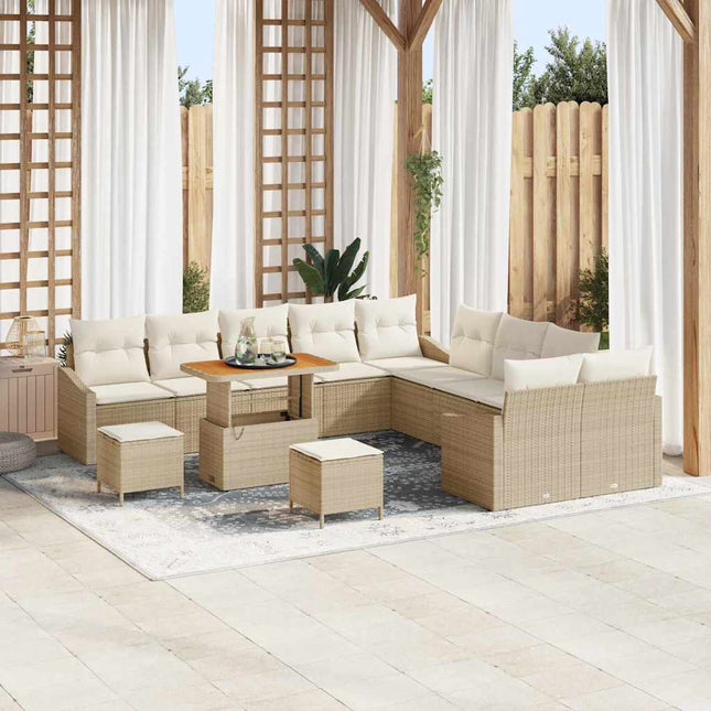 Havesofa Sæt med pude med opbevaring 13 pcs Beige Poly rattan