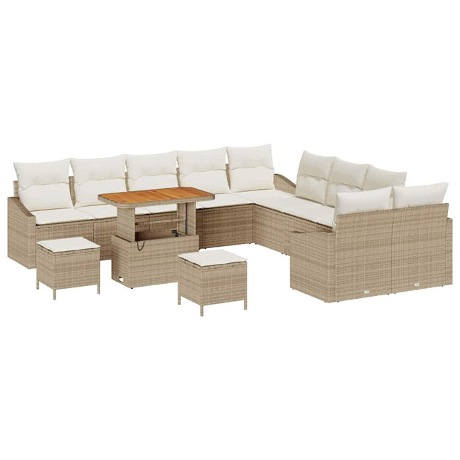 Havesofa Sæt med pude med opbevaring 13 pcs Beige Poly rattan