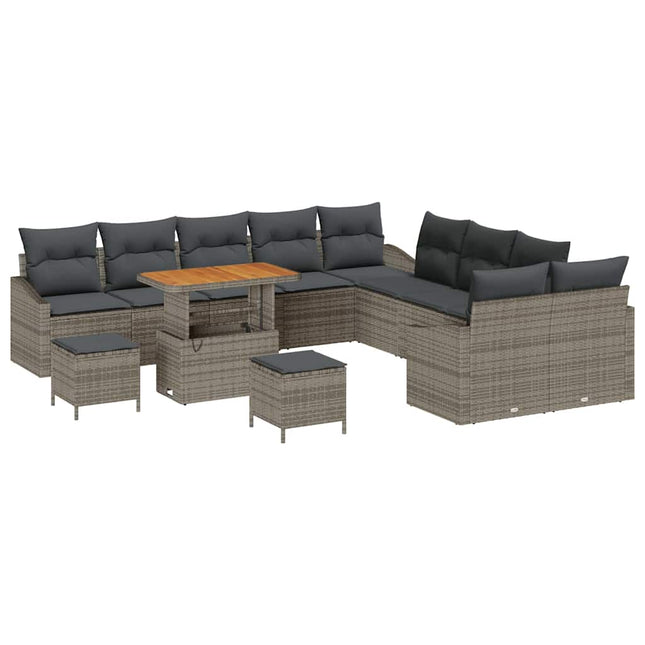 Havesofa Sæt med pude med opbevaring 13 pcs Grå Poly rattan