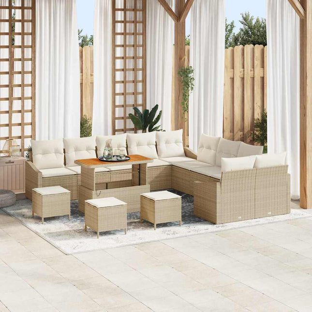 Havesofa Sæt med pude med opbevaring 13 pcs Beige Poly rattan