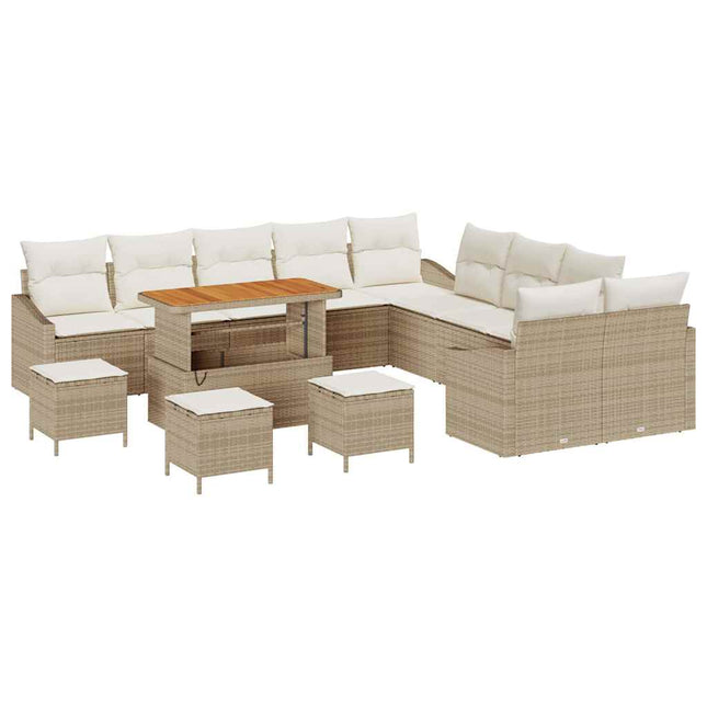 Havesofa Sæt med pude med opbevaring 13 pcs Beige Poly rattan