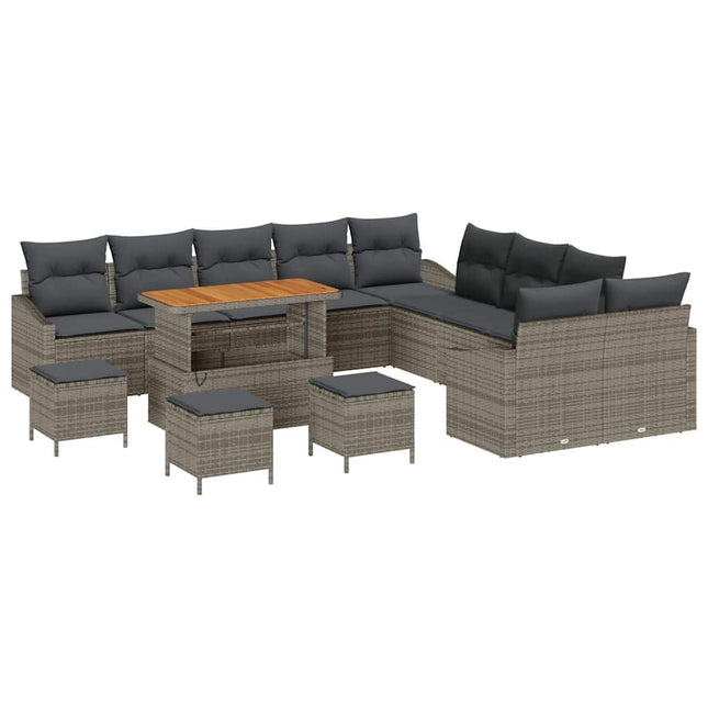 Havesofa Sæt med pude med opbevaring 13 pcs Grå Poly rattan