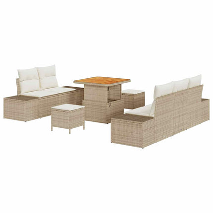 Havesofa Sæt 8 stk. 7-Antal sæder Beige Poly rattan