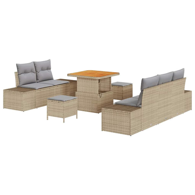 Havesofa Sæt med pude med opbevaring 8 pcs Beige Poly rattan