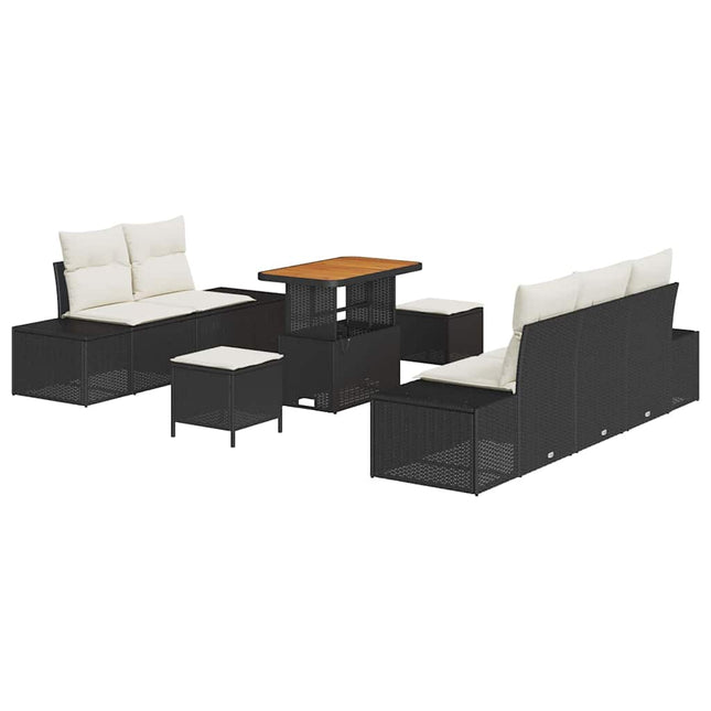 Havesofa Sæt med pude med opbevaring 8 pcs Sort Poly rattan
