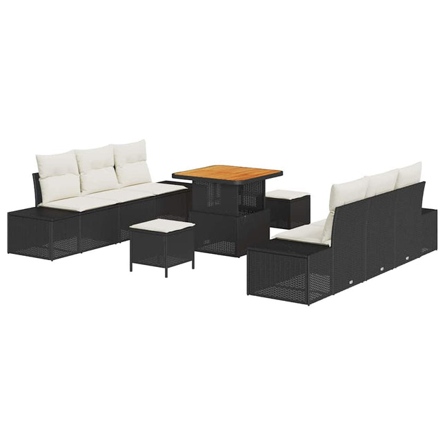 Havesofa Sæt med pude med opbevaring 9 pcs Sort Poly rattan
