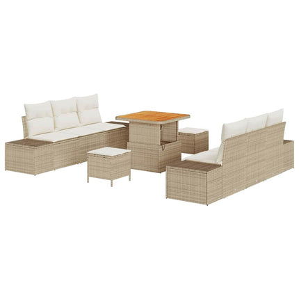 Havesofa Sæt 9 stk. 8-Antal sæder Beige Poly rattan