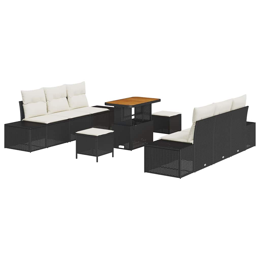 Havesofa Sæt med pude med opbevaring 9 pcs Sort Poly rattan