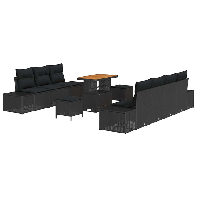 Havesofa Sæt med pude med opbevaring 10 pcs Sort Poly rattan