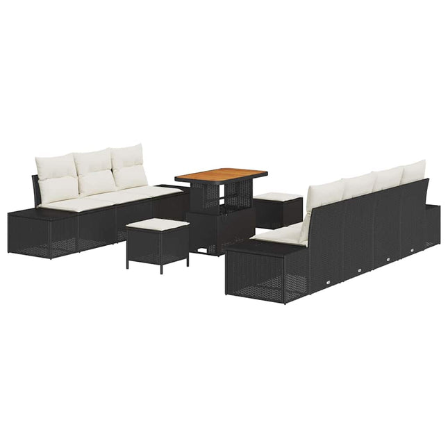 Havesofa Sæt med pude med opbevaring 10 pcs Sort Poly rattan
