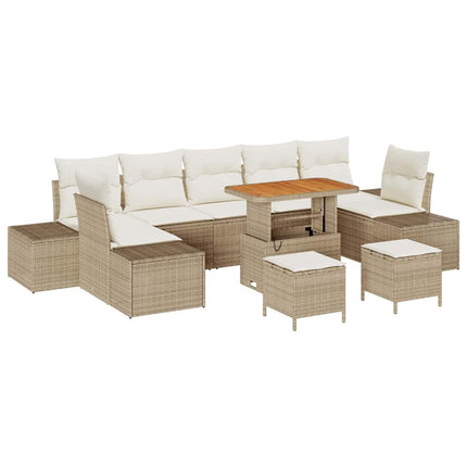 Havesofa Sæt 10 stk. 9-Antal sæder Beige Poly rattan
