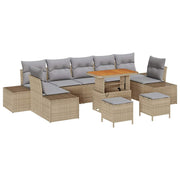 Havesofa Sæt med pude med opbevaring 10 pcs Beige Poly rattan