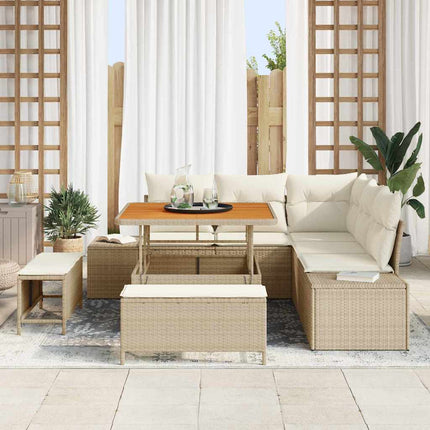Havesofa Sæt 8 stk. Beige Poly rattan