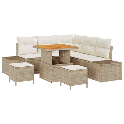 Havesofa Sæt 8 stk. Beige Poly rattan