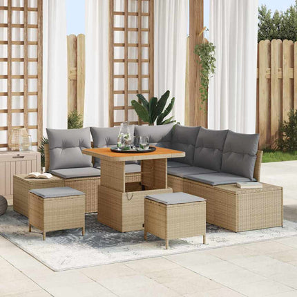 Havesofa Sæt 8 stk. Beige Poly rattan
