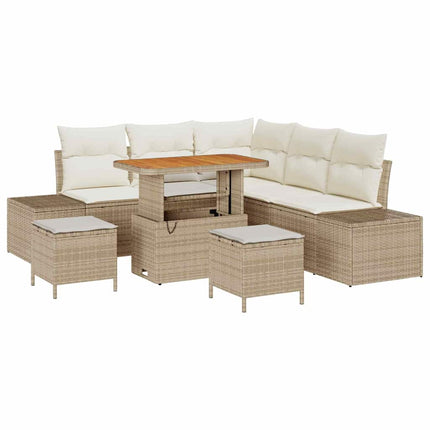 Havesofa Sæt 8 stk. Beige Poly rattan