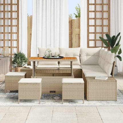 Havesofa Sæt 9 stk. Beige Poly rattan