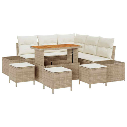 Havesofa Sæt 9 stk. Beige Poly rattan