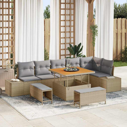 Havesofa Sæt 9 stk. 8-Antal sæder Beige Poly rattan