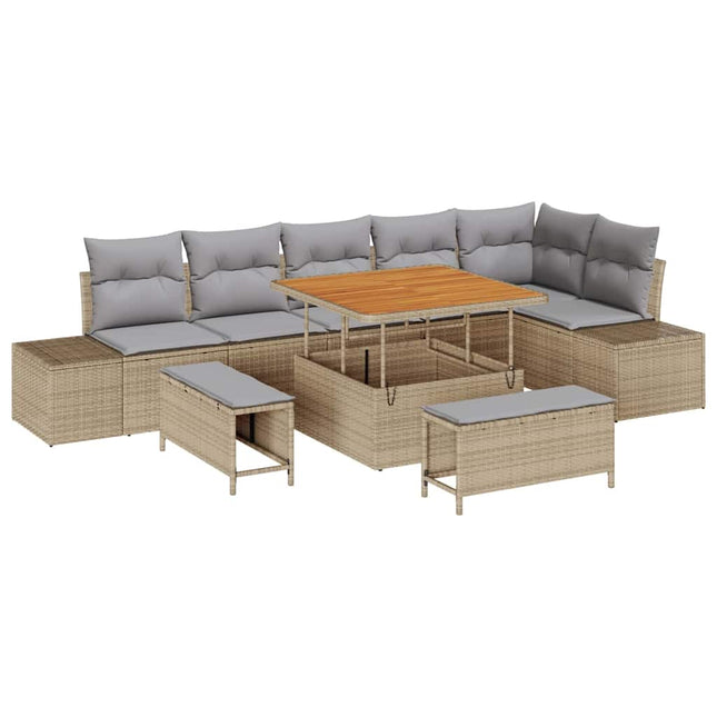 Havesofa Sæt med pude med opbevaring 9 pcs Beige Poly rattan