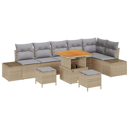 Havesofa Sæt 9 stk. 8-Antal sæder Beige Poly rattan
