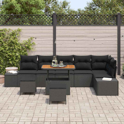 Havesofa Sæt 9 stk. 8-Antal sæder Sort Poly rattan