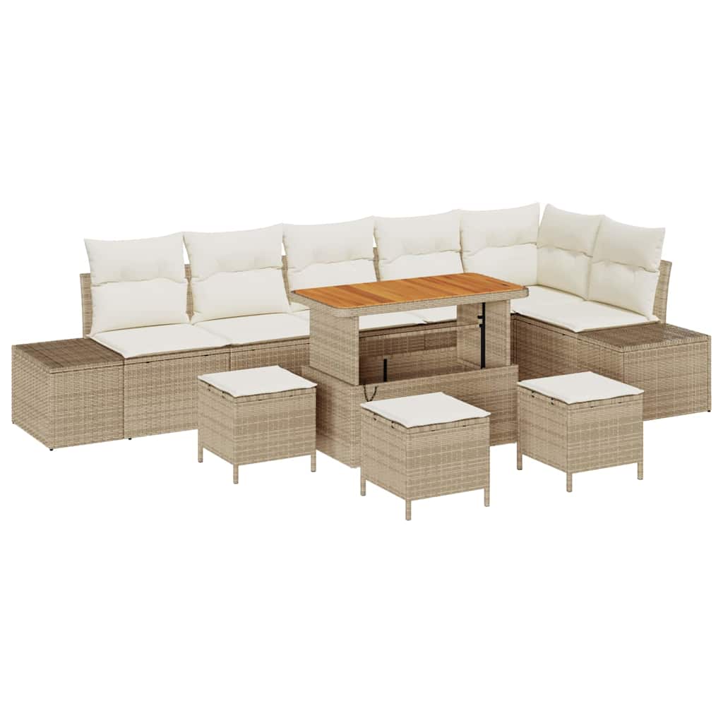Havesofa Sæt med pude med opbevaring 10 pcs Beige Poly rattan