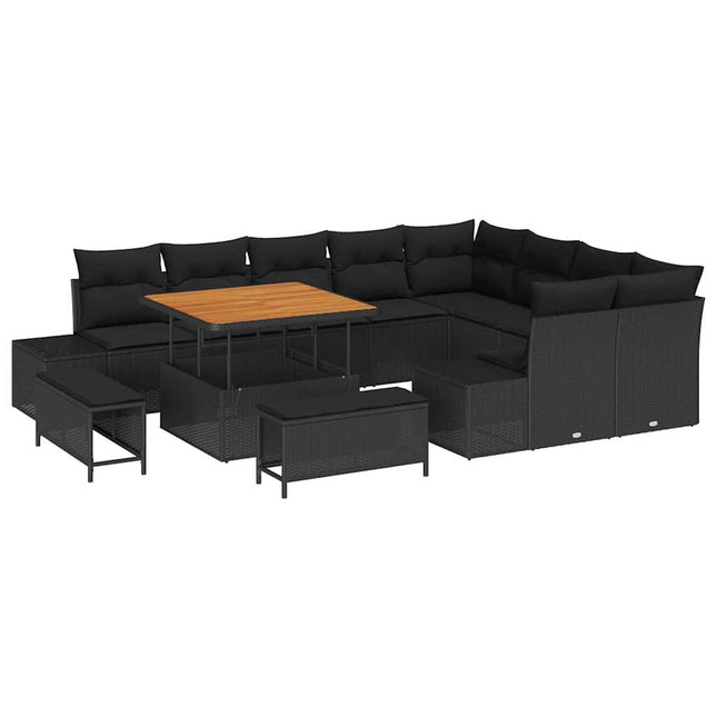 Havesofa Sæt med pude med opbevaring 12 pcs Sort Poly rattan
